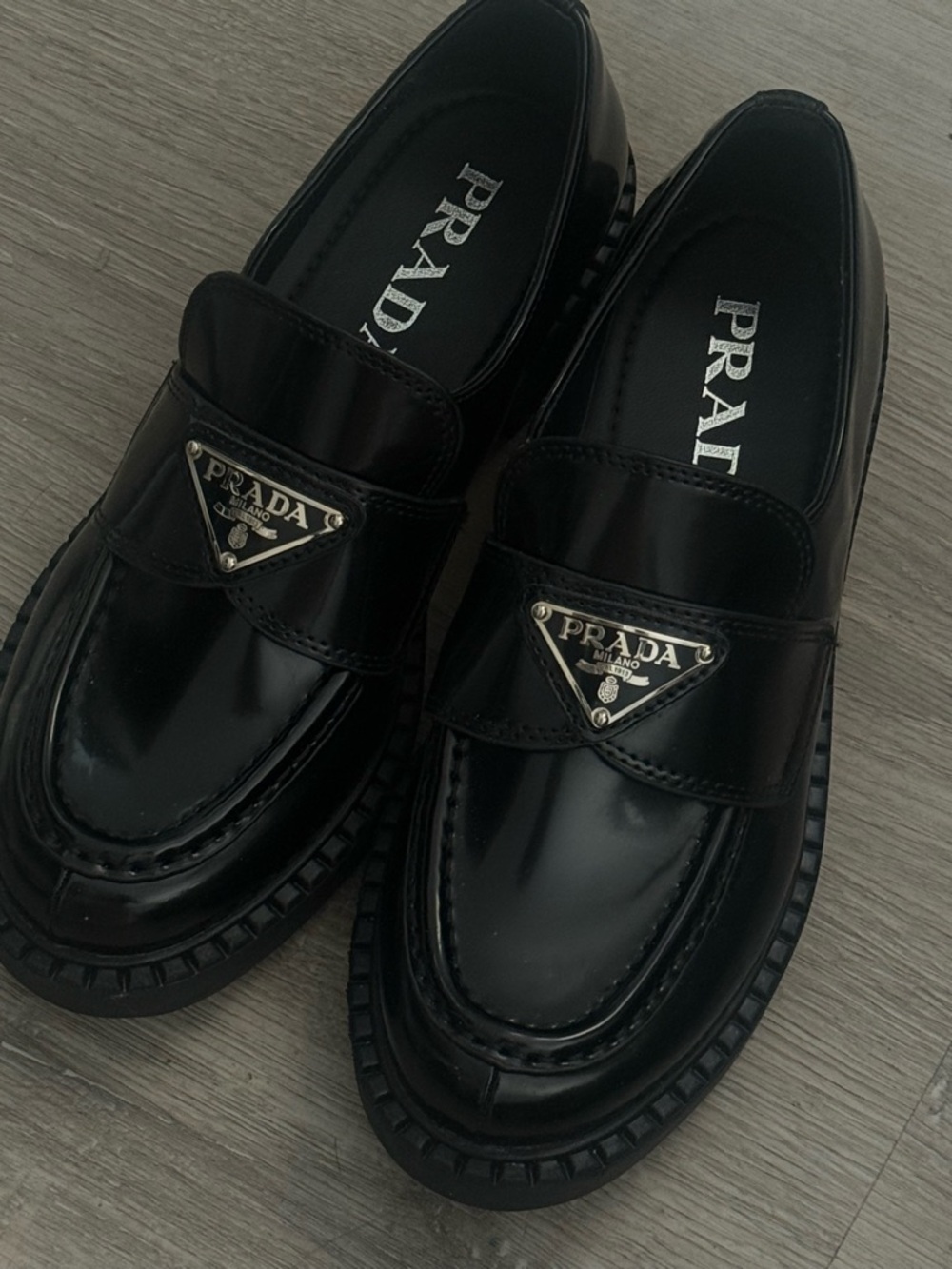Prada Black Leather Penny Loafers